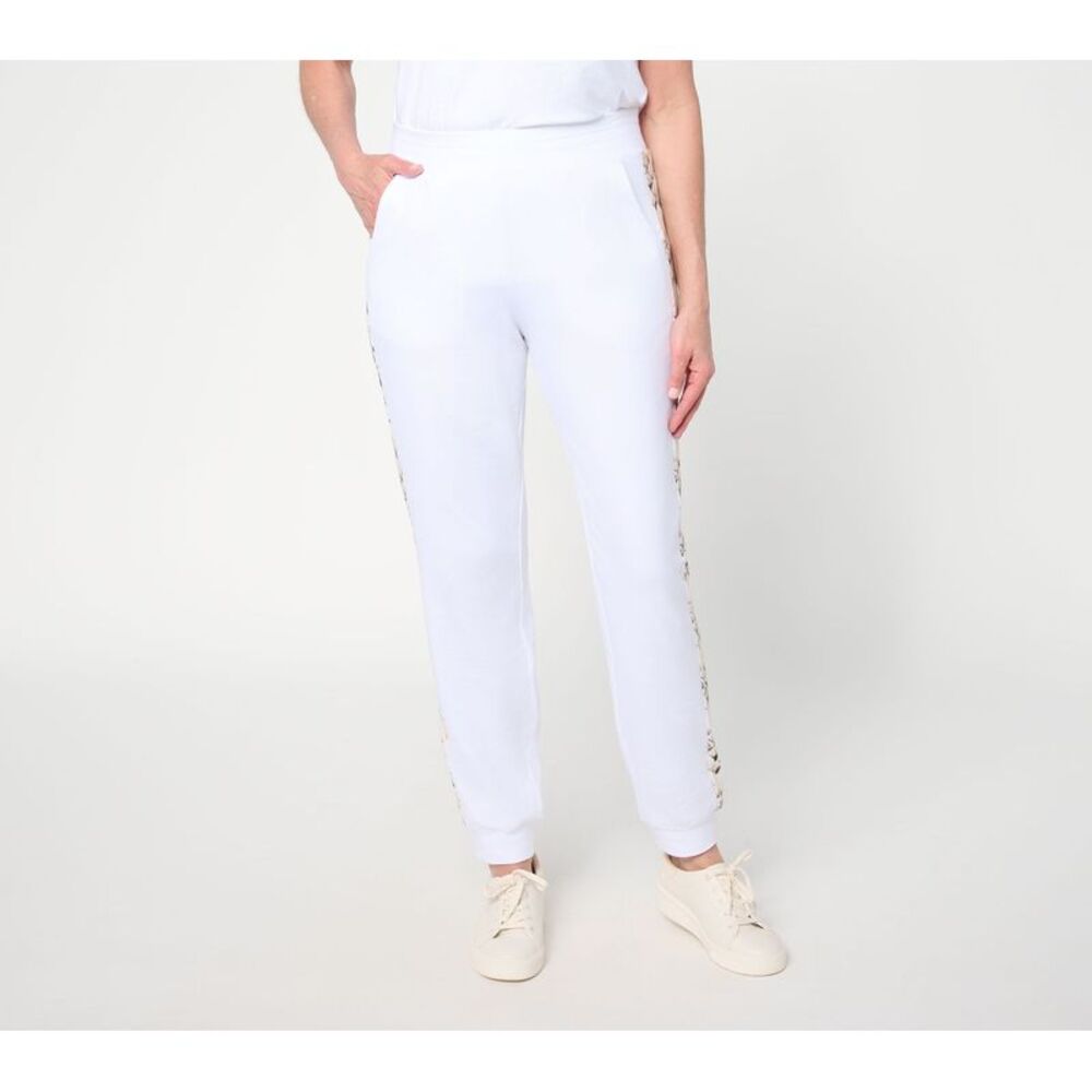 Belle by Kim Gravel Women's Pants Sz M French Terry Jogger White
